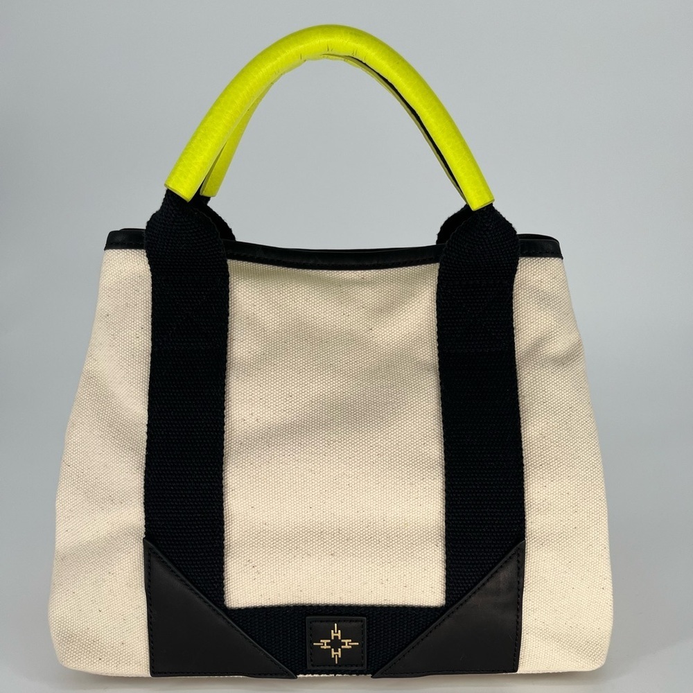 EUC India Hicks Baby Biscayne Bay Canvas & Leather Bag in Sand and Black Combo